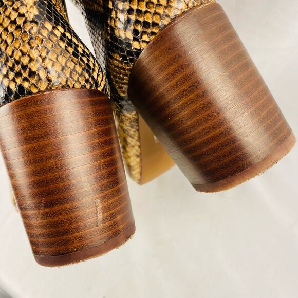 Madewell Fiona Snakeskin Embossed Leather Tan Stacked Heel Ankle Boot Size 6 - Picture 4 of 10